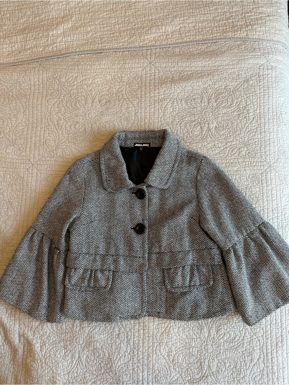 Jou Jou Black and White Tweed Button-Front Girls' Jacket